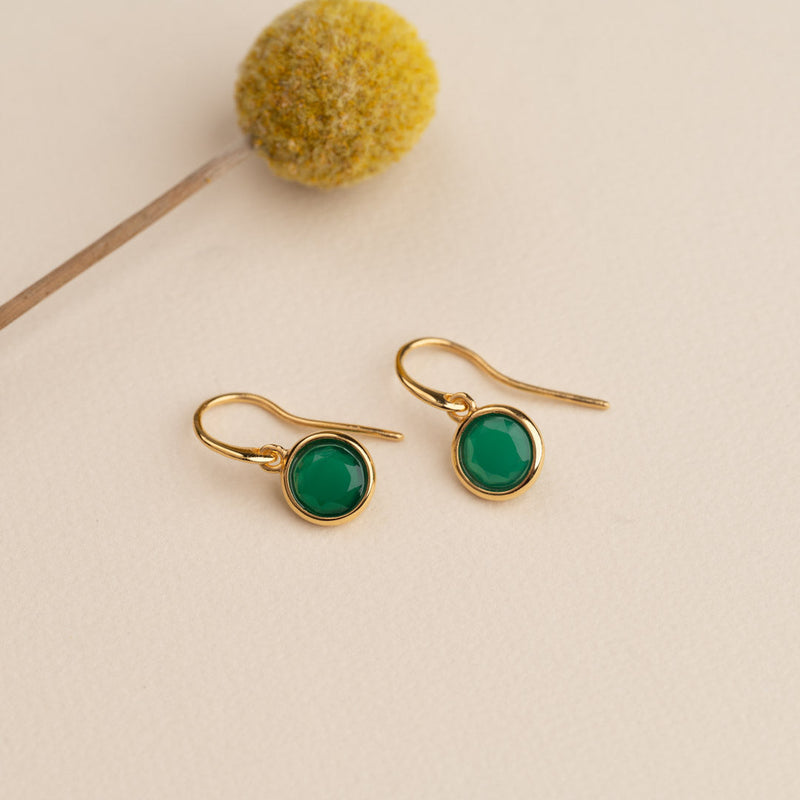 AVA GREEN AGATE GOLDEN HOOK EARRING