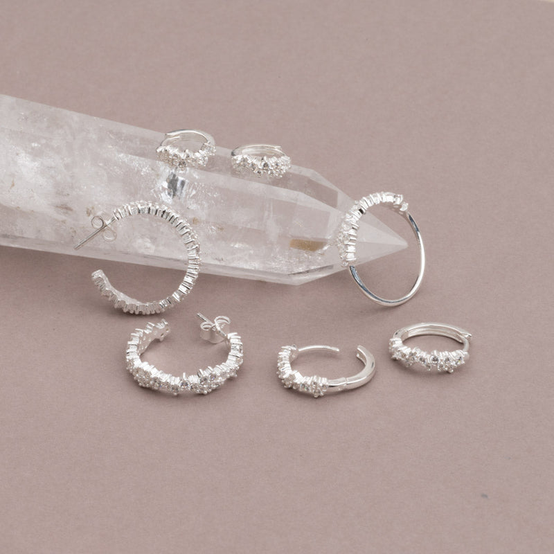 CLAIR CRYSTAL SILVER SMALL HUGGIE EARRING