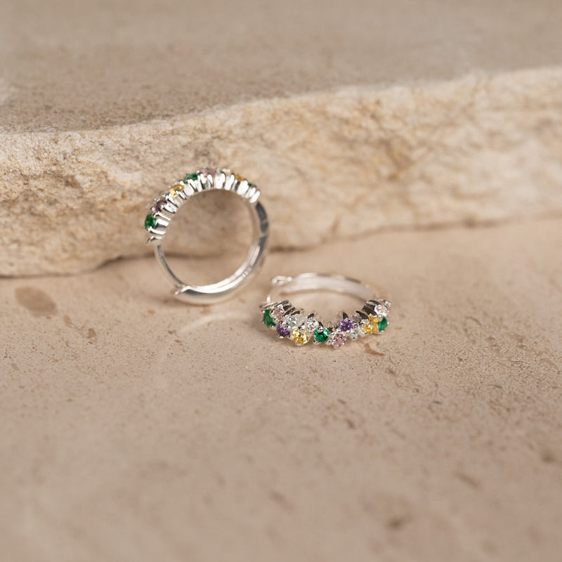 CLAIR RAINBOW SILVER SMALL HUGGIE EARRING
