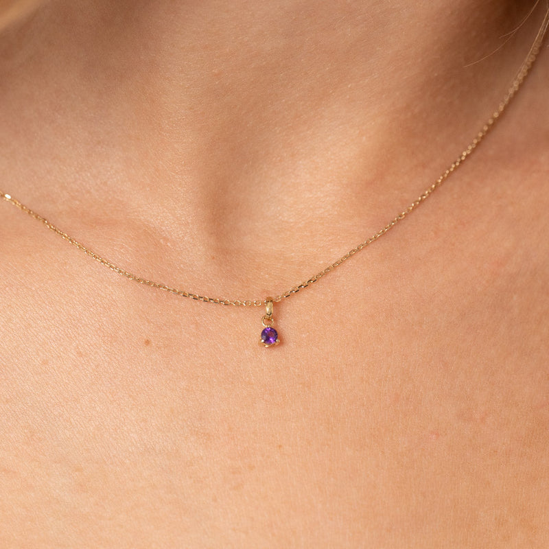 SIMPLE GEM AMETHYST SOLID GOLD PENDANT